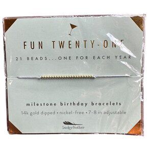 NWT LUCKY FEATHER FUn Twenty One 21 21st Birthday Beaded Bracelet 14K Gold